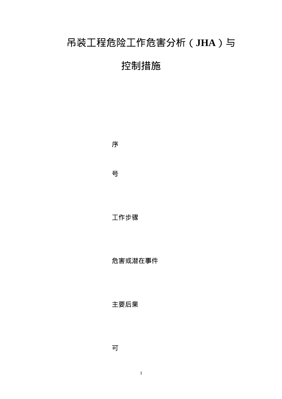 吊装工程危险工作危害分析（JHA）与控制措施.docx_第1页
