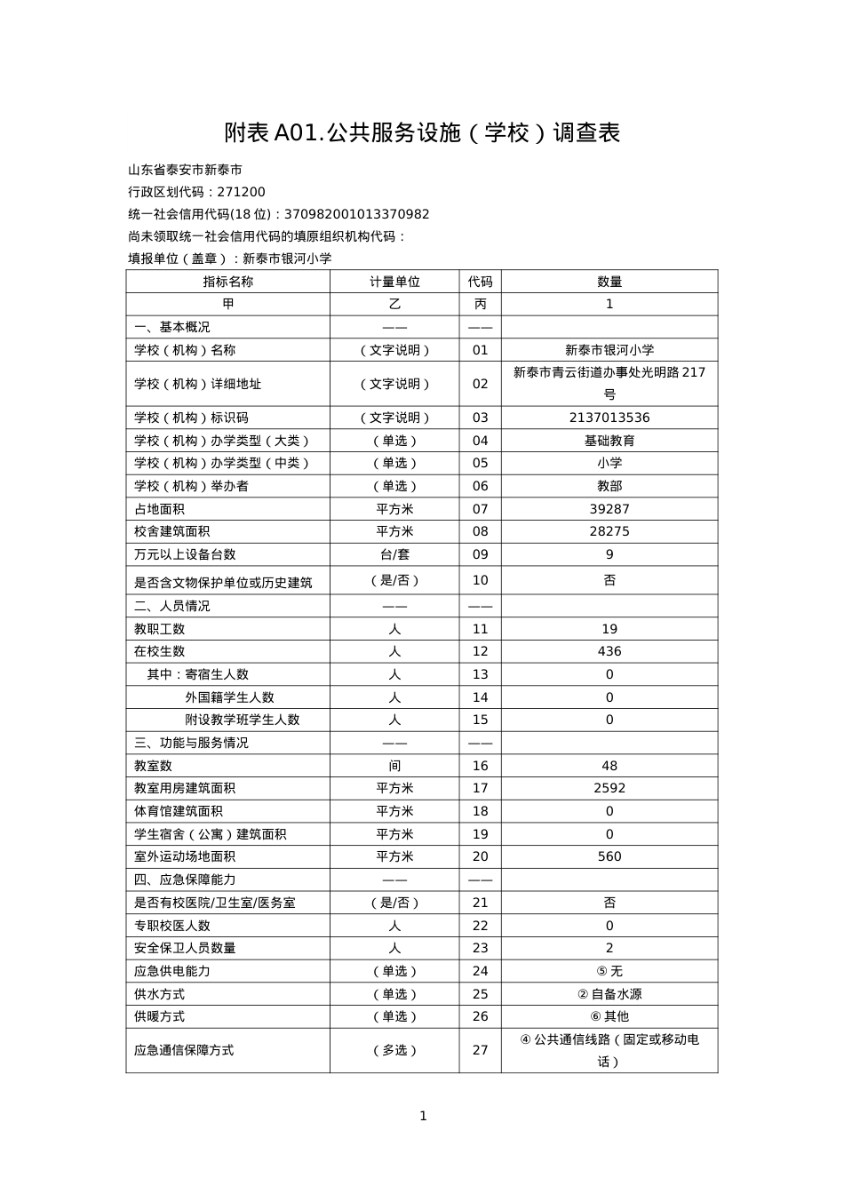 （银河小学）附表A01.公共服务设施（学校）调查表(6).docx_第1页