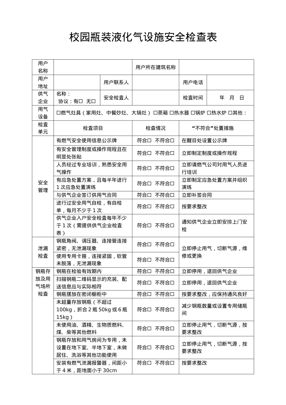 2校园瓶装液化气设施安全检查表2023.3.doc_第1页