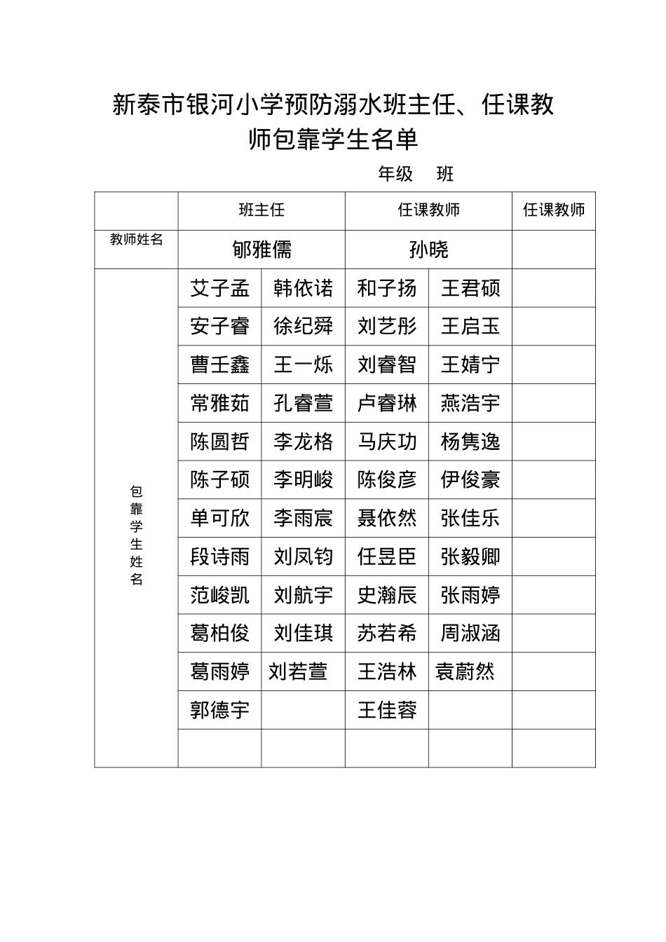 12-12银河小学预防溺水班主任、任课教师包靠学生名单(1).docx_第1页