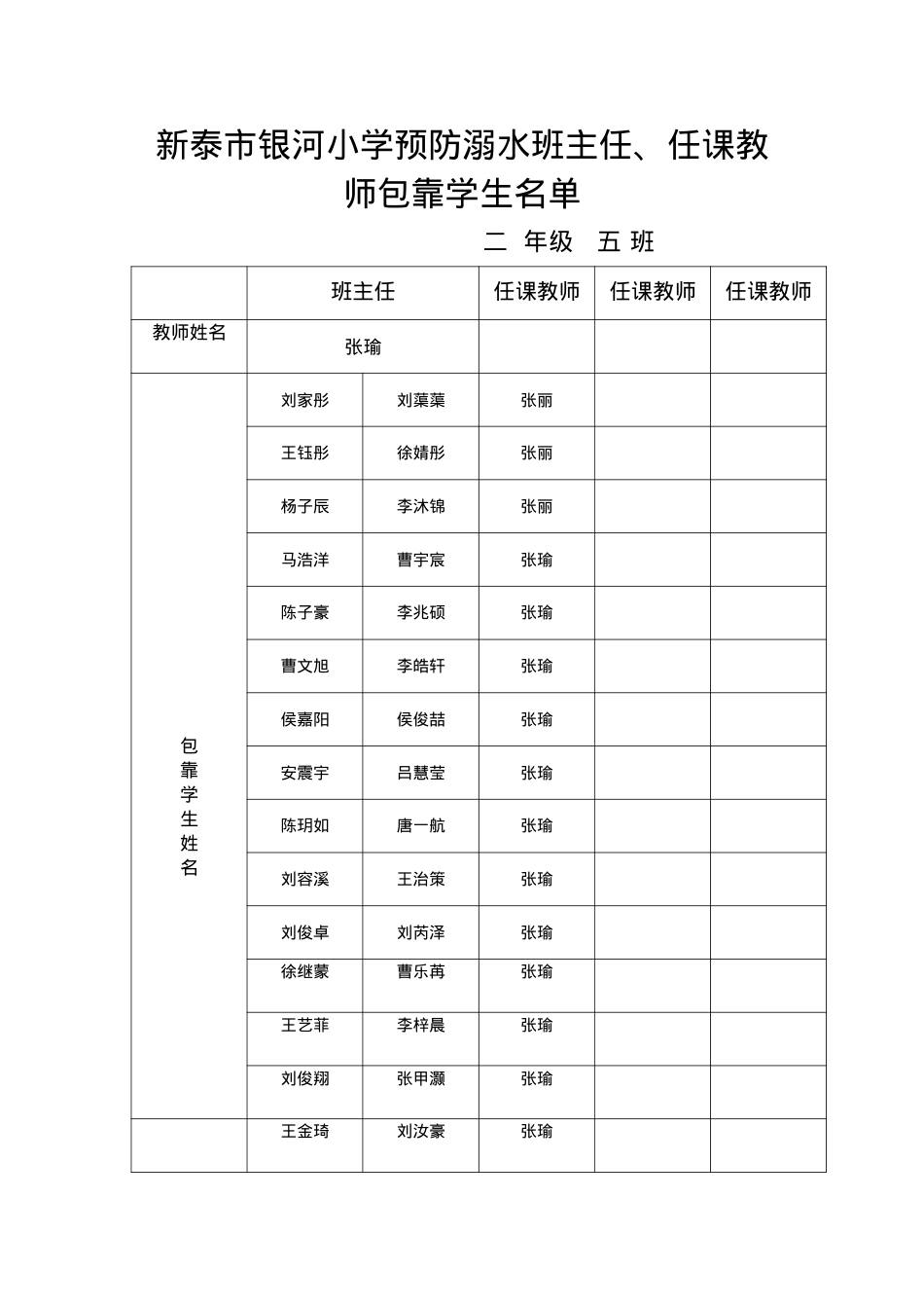 25-银河小学预防溺水班主任、任课教师包靠学生名单~26.docx_第1页