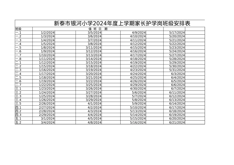 2024年家长护学岗班级安排表（1.2——7.5）.xlsx_第1页