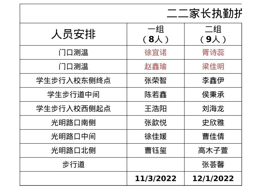 二年级二班家长执勤表 - 副本.xlsx_第1页