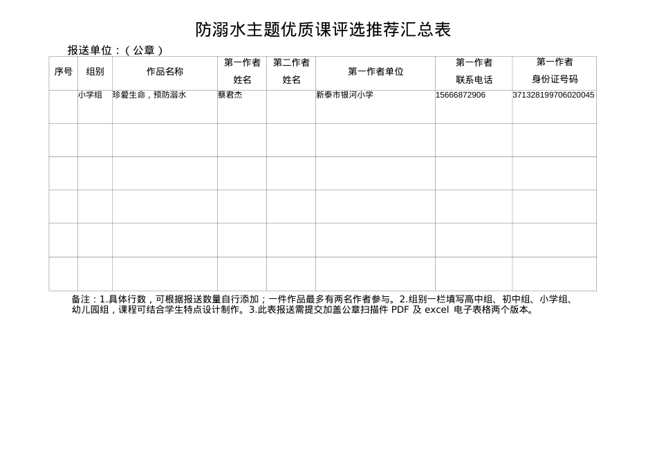 防溺水主题优质课评选推荐汇总表(1)(1).docx_第1页