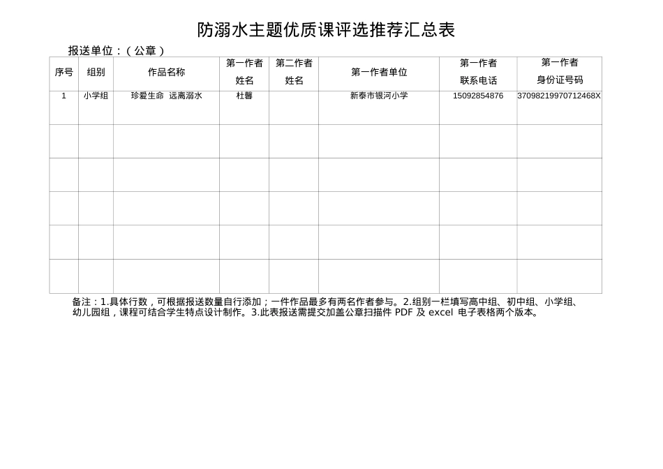 防溺水主题优质课评选推荐汇总表(1).docx_第1页