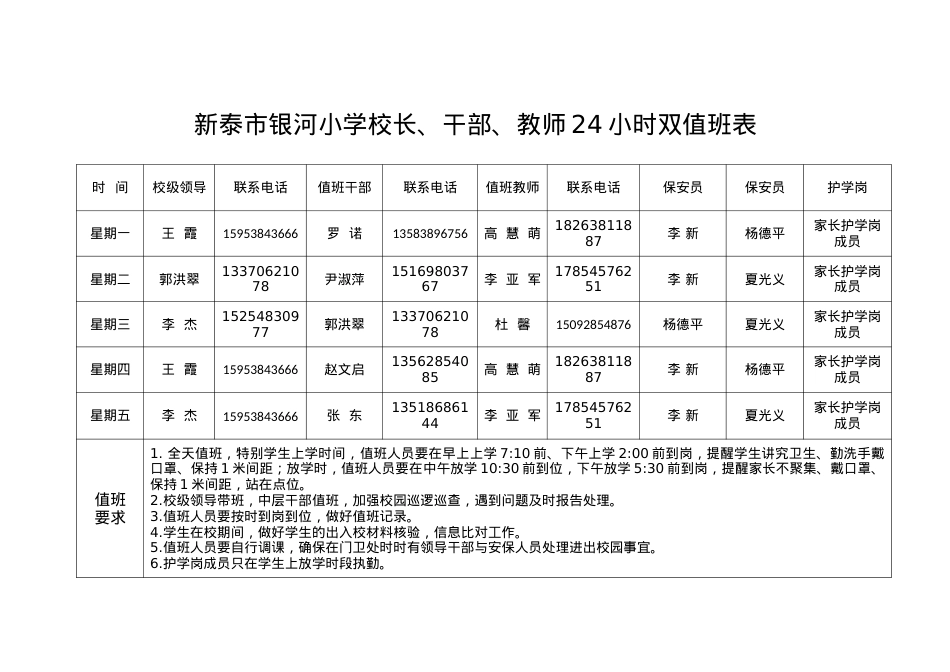 干部值班表(9.1起)(1).docx_第1页