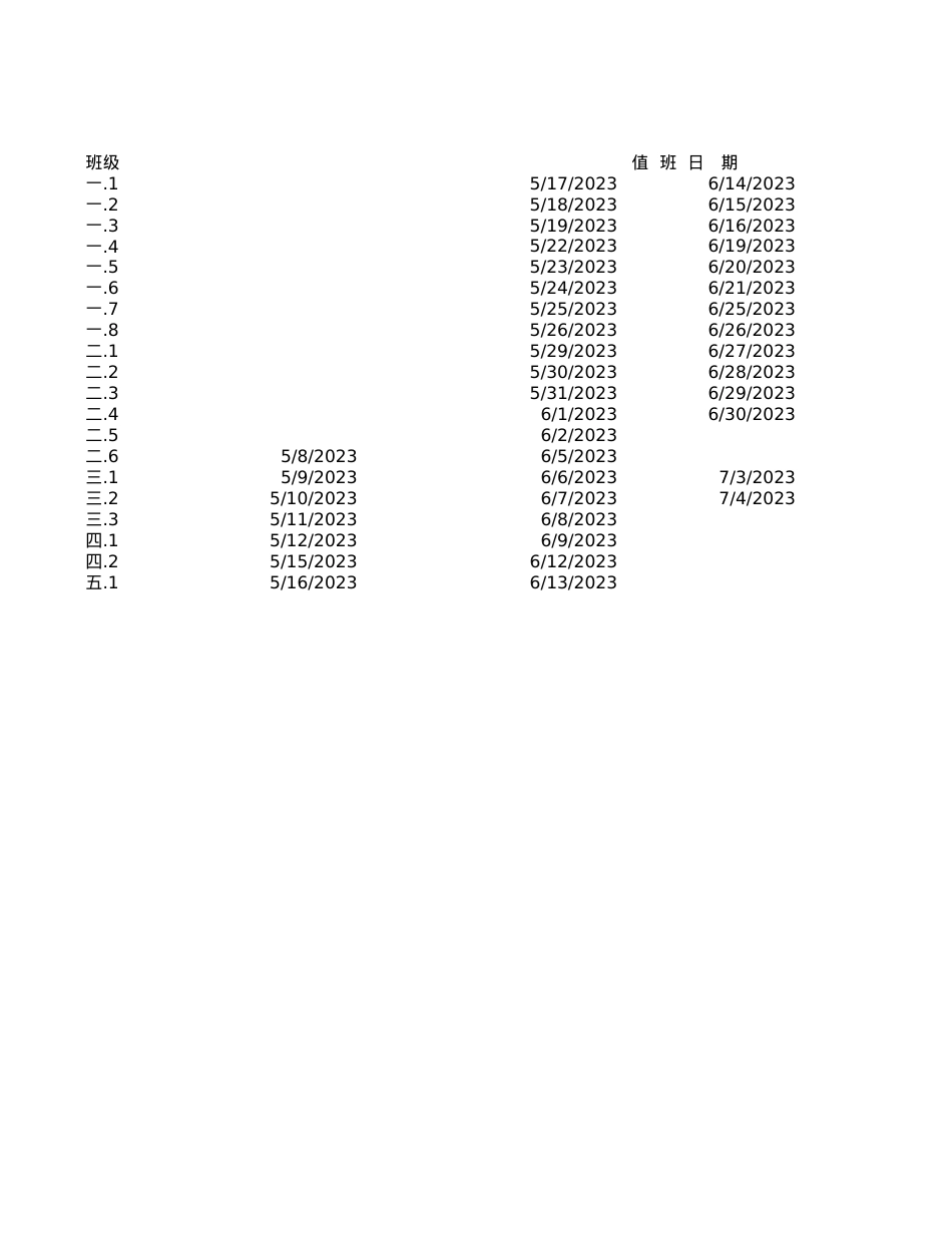 家长护学岗班级安排表（5.8——6.30）.xlsx_第1页