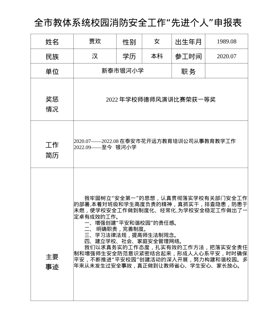 贾欢  校园消防先进个人.docx_第1页