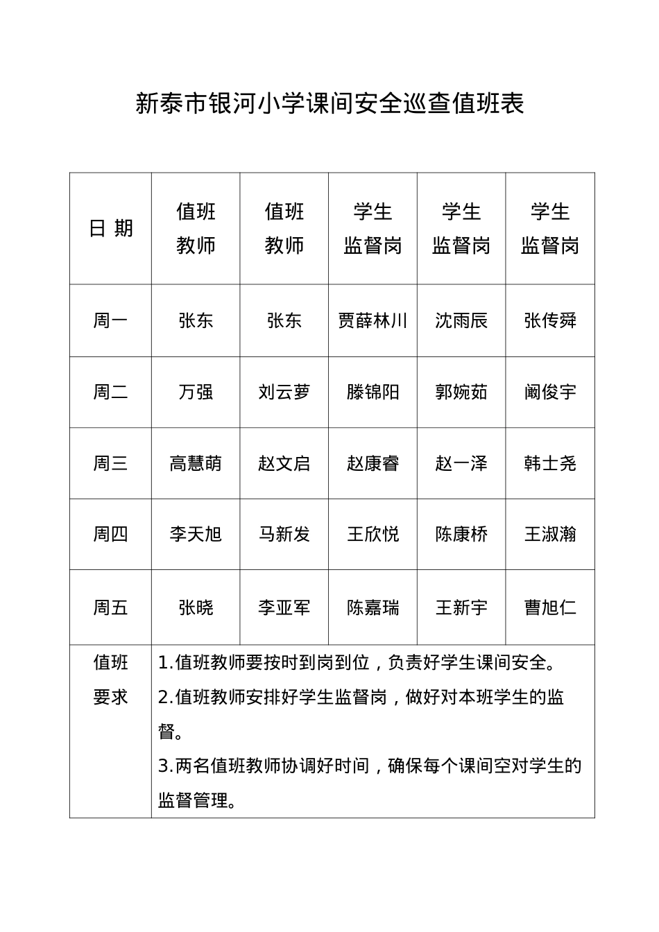 老师课间安全巡查值班表4号楼3楼(2).doc_第1页
