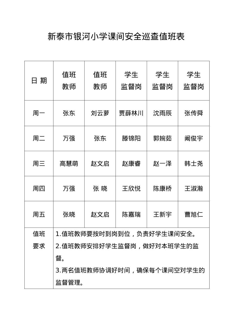 老师课间安全巡查值班表4号楼3楼(22.11).doc_第1页