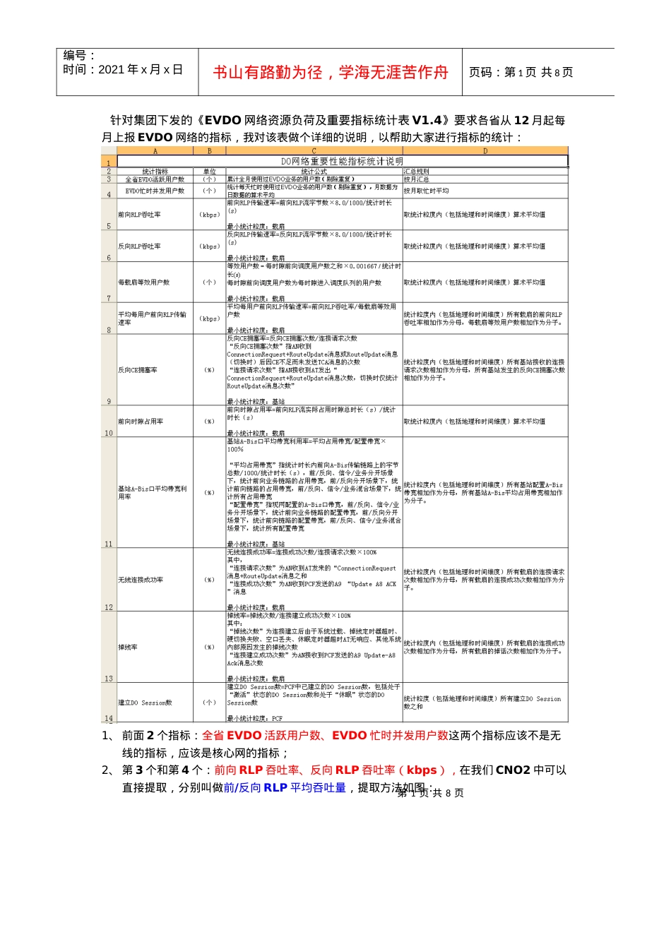 《EVDO网络资源负荷及重要指标统计表V14》指标提取说明书.docx_第1页