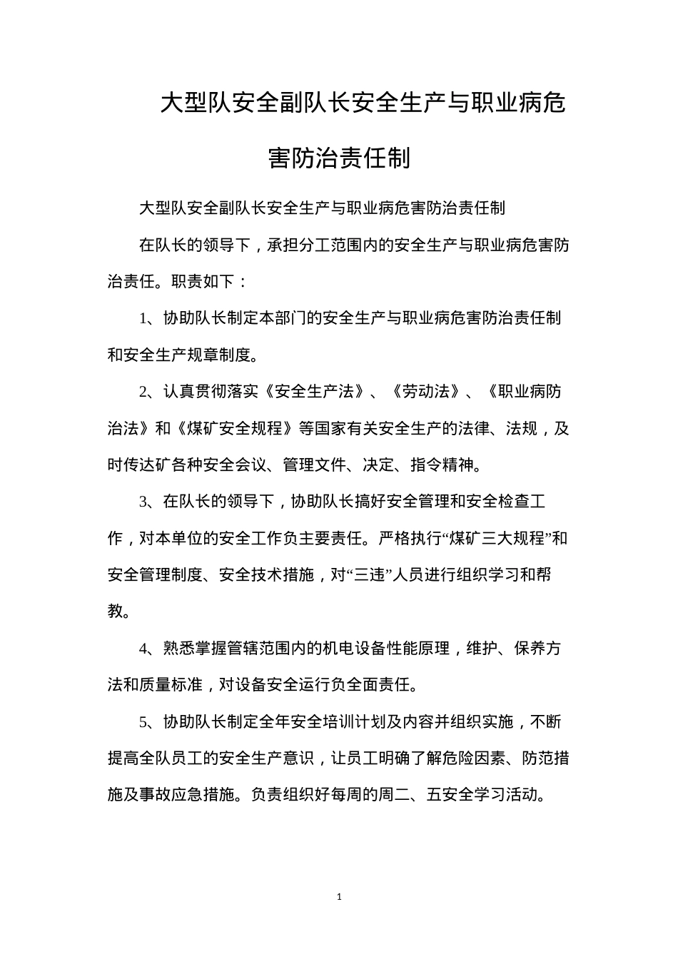 大型队安全副队长安全生产与职业病危害防治责任制.docx_第1页