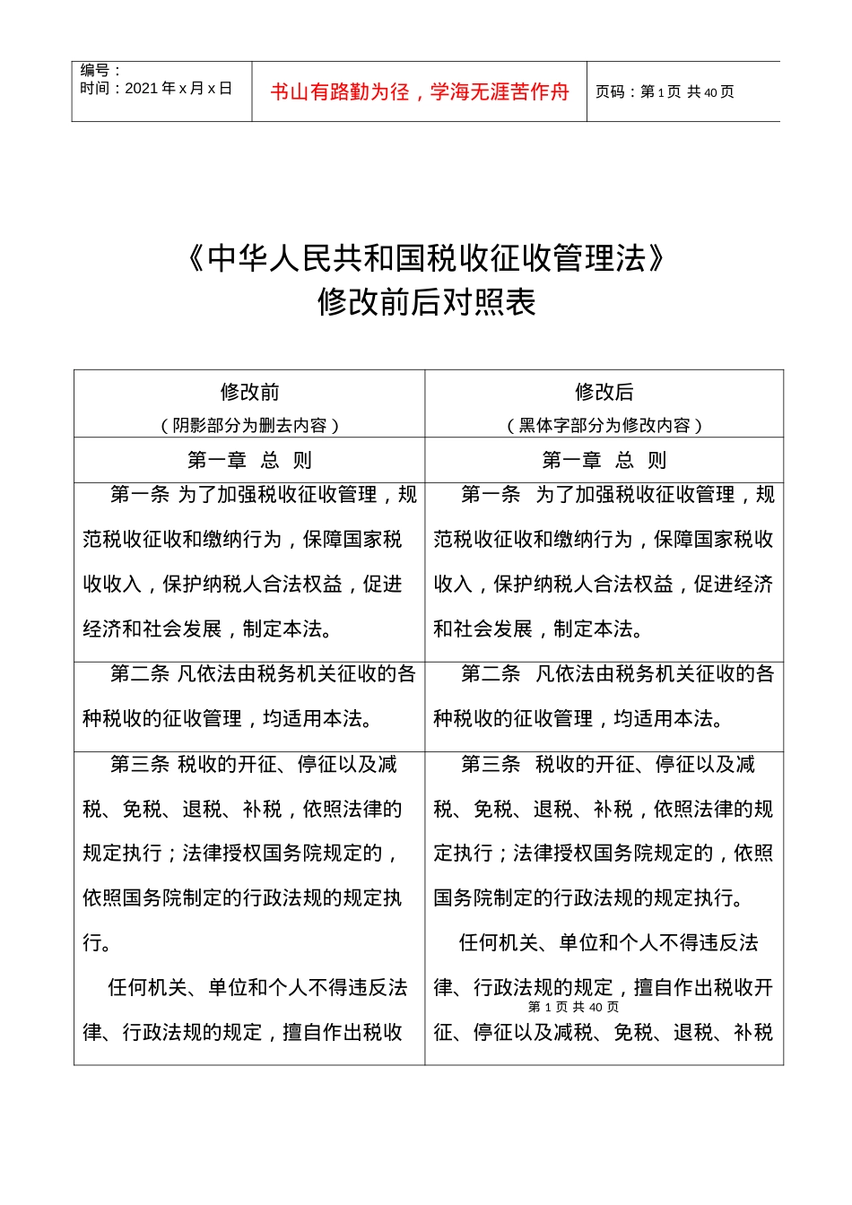 《中华人民共和国税收征收管理法》修改前后对照表.docx_第1页