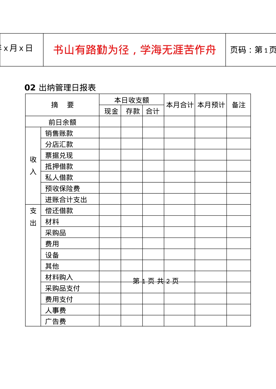02出纳管理日报表.docx_第1页