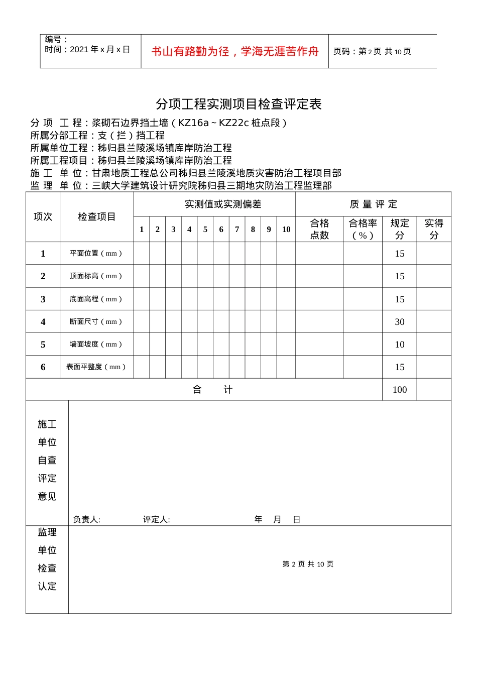 2、分项工程实测项目检查评定表.docx_第2页