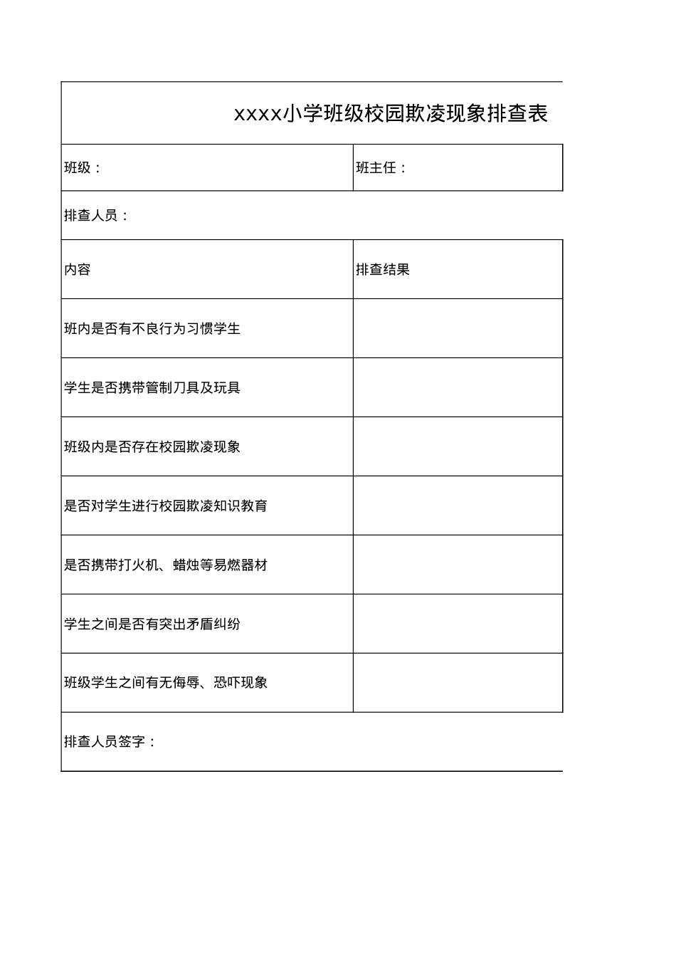 校园欺凌隐患排查表.xls_第1页