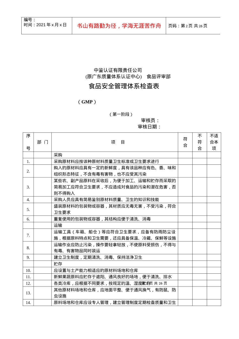 6食品安全管理体系第一阶段检查表.docx_第2页