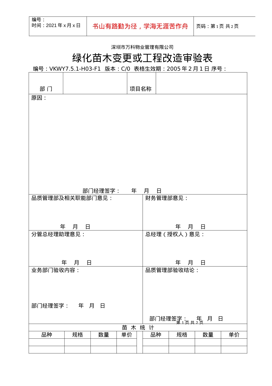 7.5.1-H03-F1绿化苗木变更或工程改造审验表.docx_第1页
