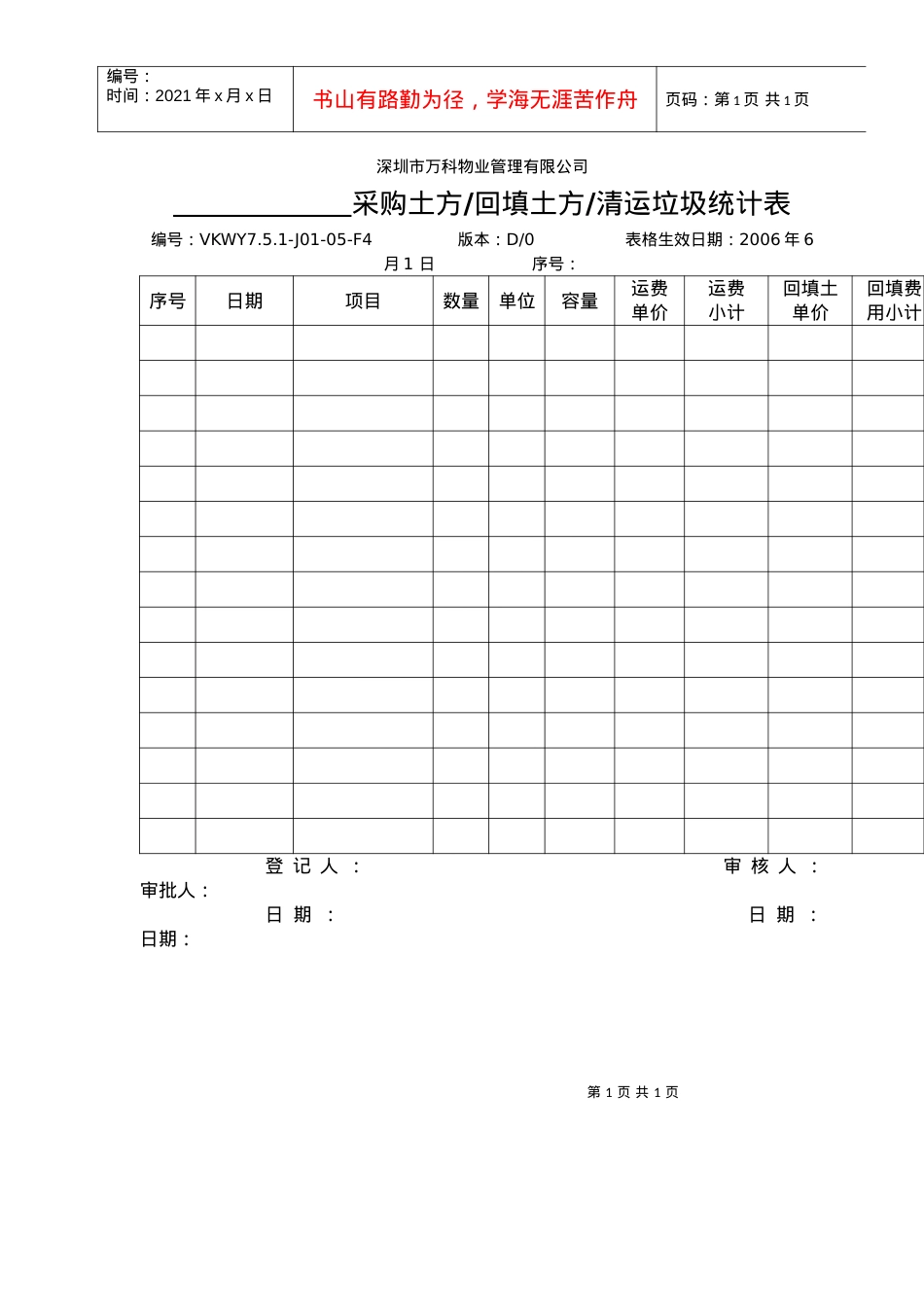7.5.1-J01-05-F4采购土方回填土方清运垃圾统计表.docx_第1页