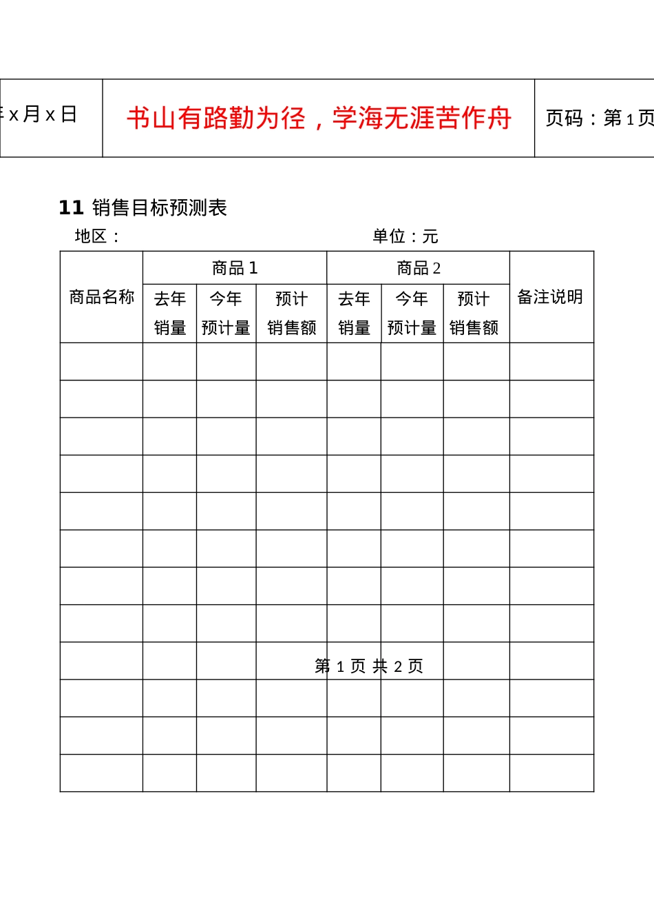11销售目标预测表.docx_第1页