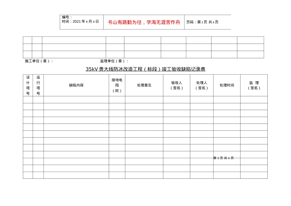 35kV贵大线防冰改造工程竣工验收缺陷记录表.docx_第2页