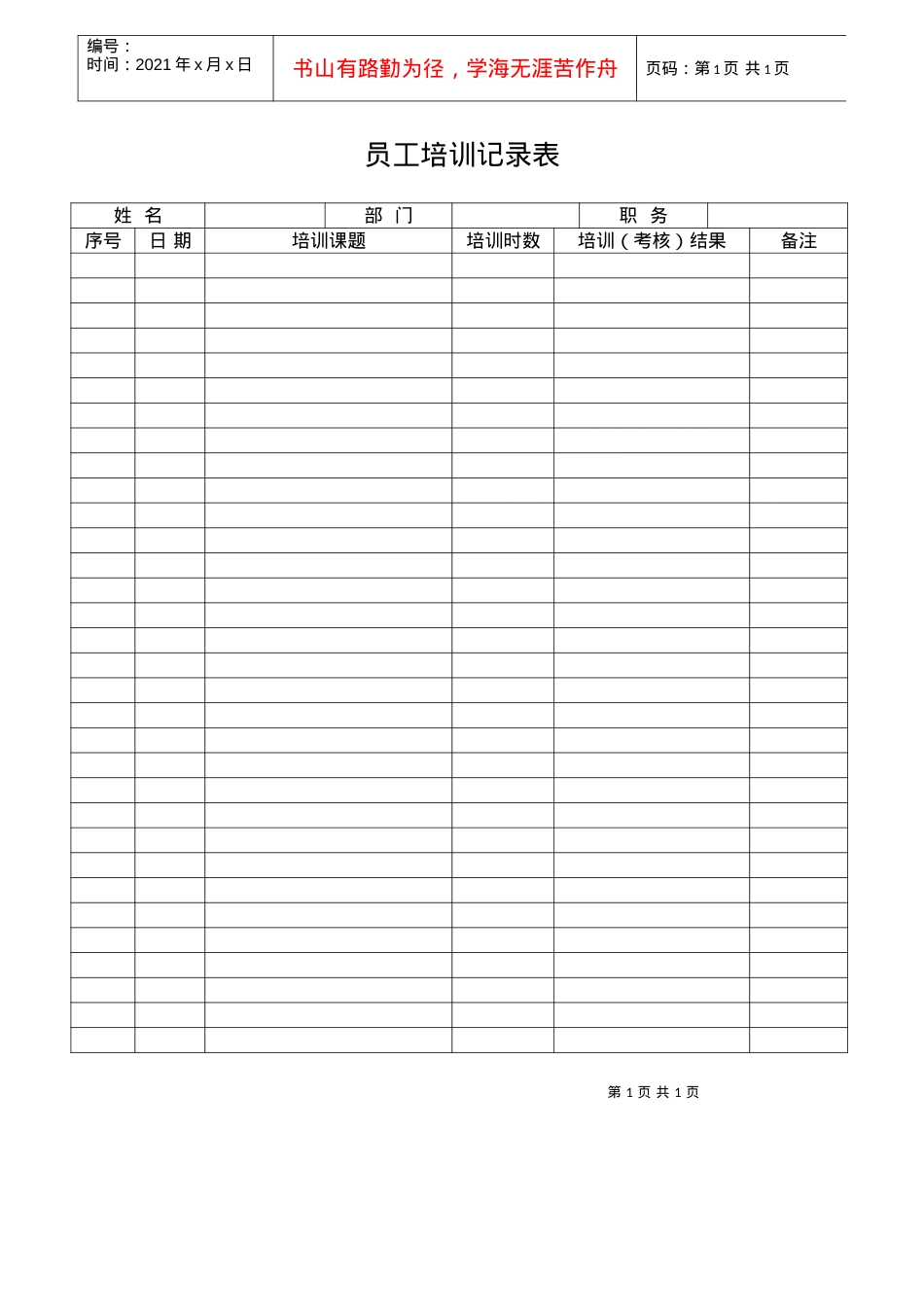116员工培训履历表.docx_第1页