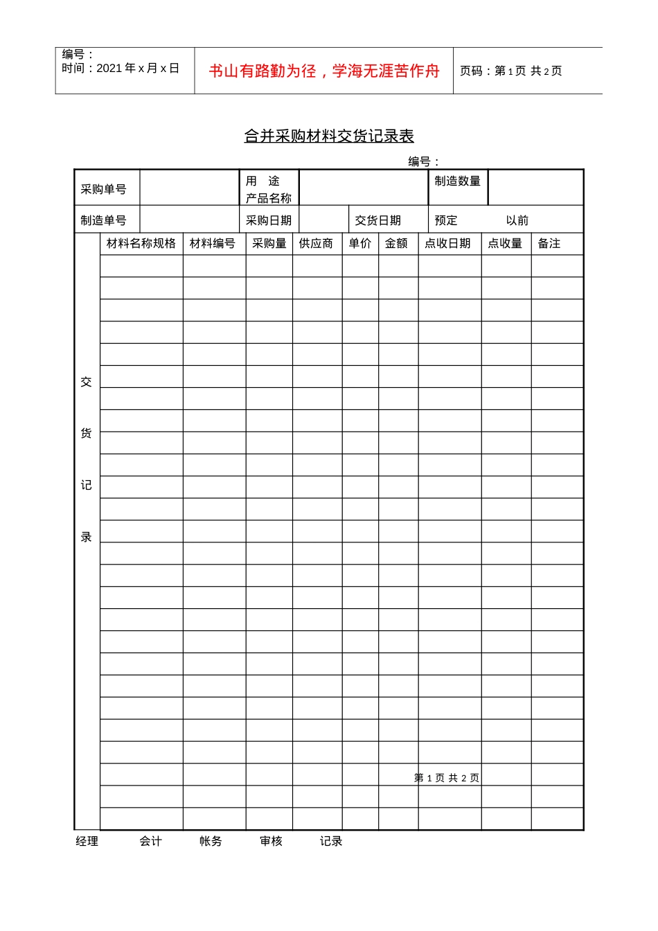 516成批采购材料交货记录表.docx_第1页