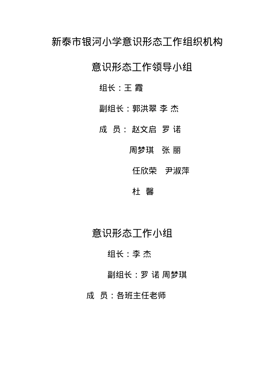 银河小学意识形态组织机构.docx_第1页