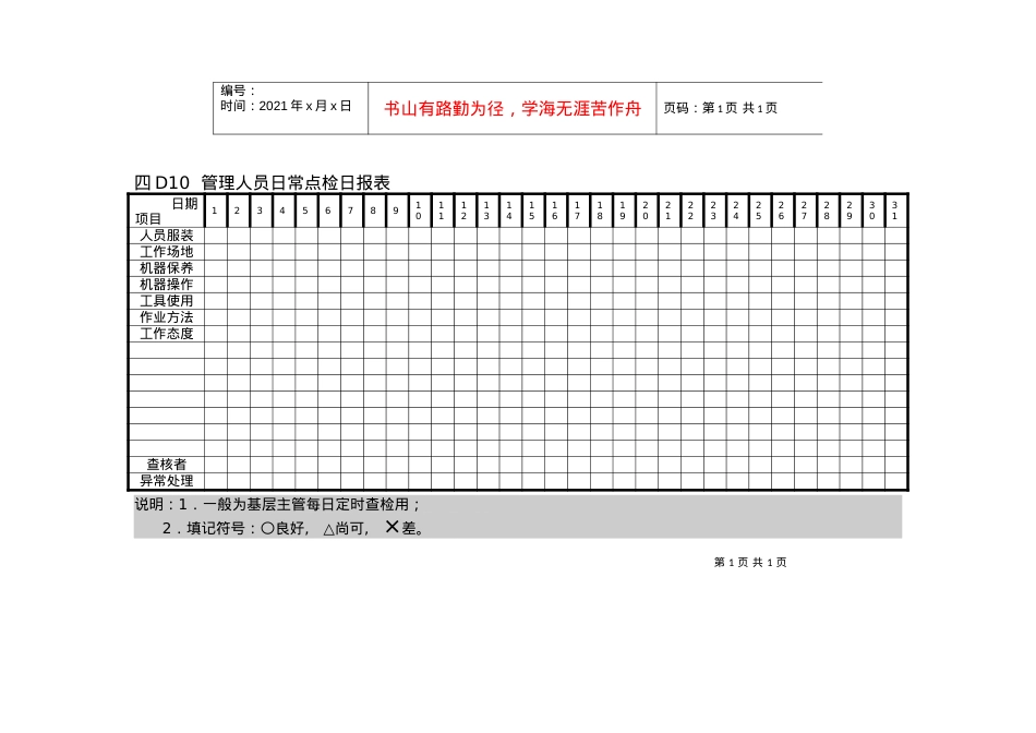 D10管理人员日常点检日报表.docx_第1页