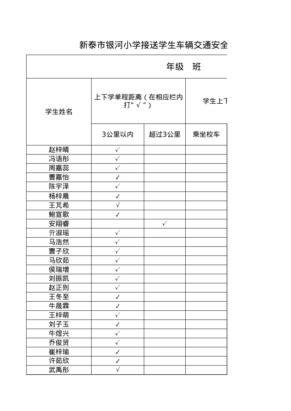 一年级3班接送学生车辆交通安全隐患排查工作报表22.9(1).xlsx_第1页