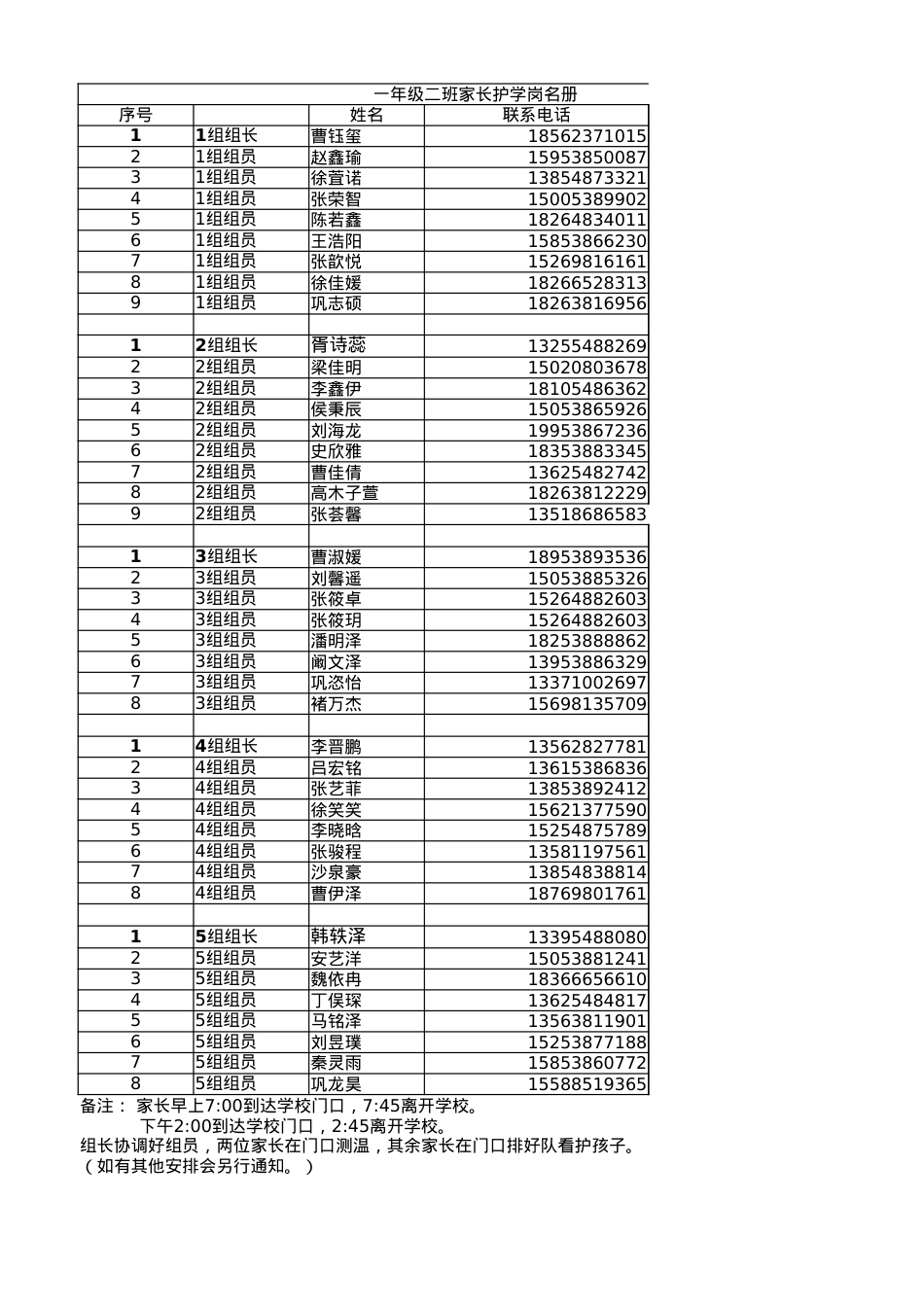 一年级二班家长导学队.xlsx_第1页