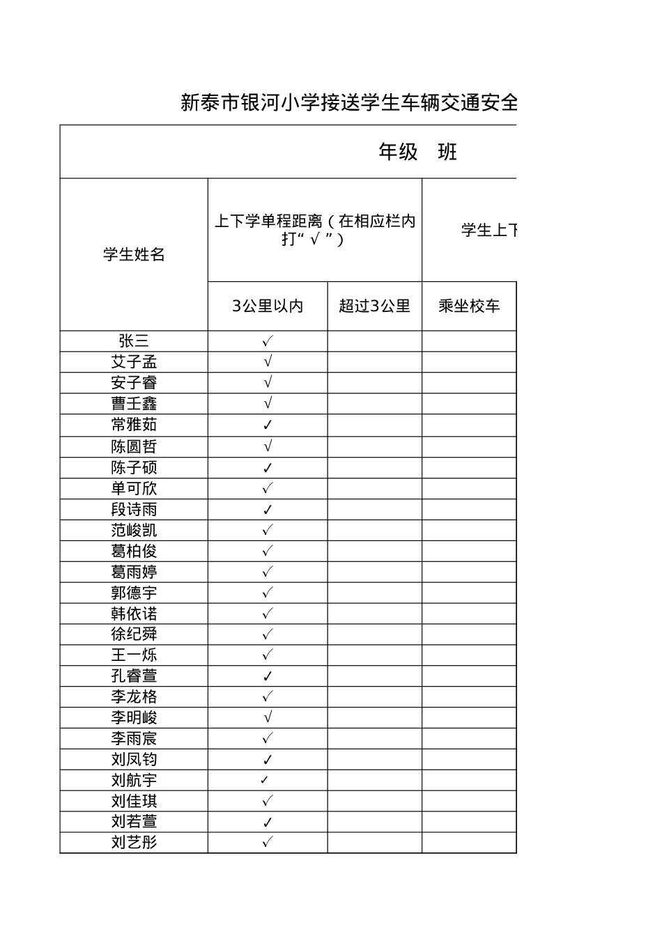 一年级二班接送学生车辆交通安全隐患排查工作报表22.9(2).xlsx_第1页