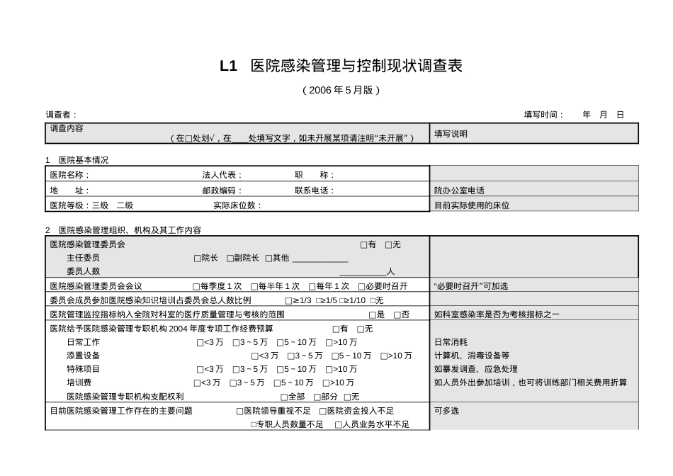 L1医院感染管理与控制现状调查表.docx_第1页