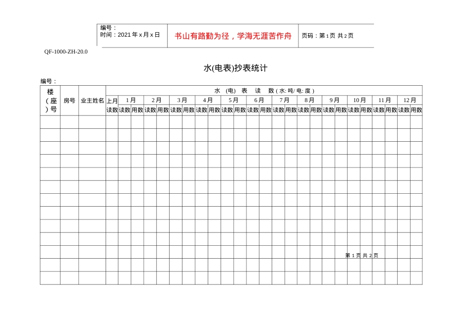 QF-1000-ZH-20.0水(电表)抄表统计.docx_第1页