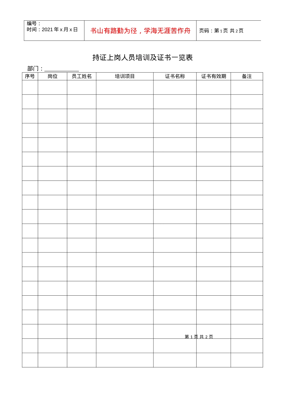 QR-PSZ-622-ZN01-04持证上岗人员培训及证书一览表.docx_第1页