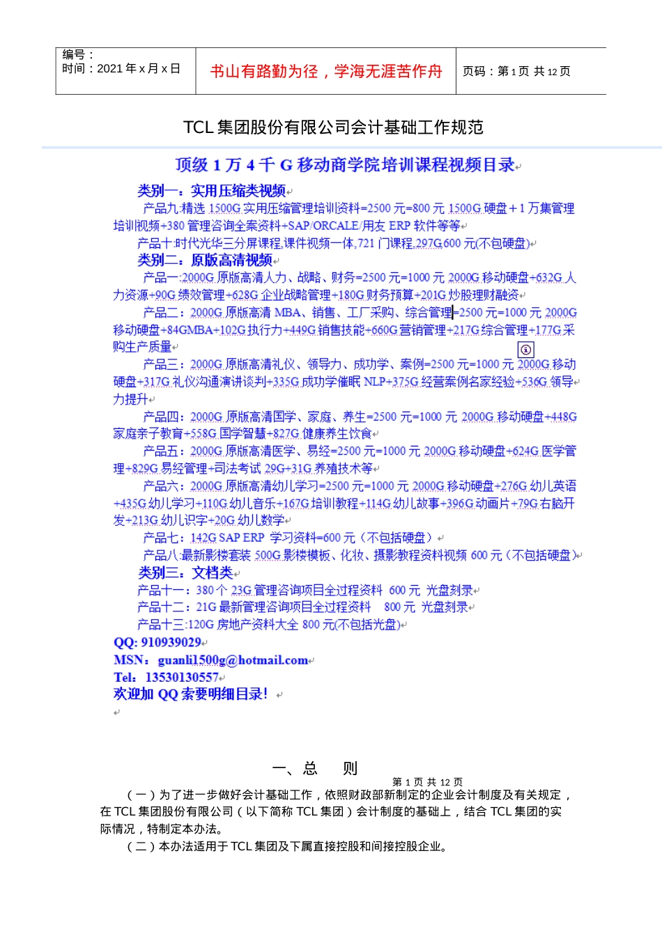 TCL集团股份有限公司会计基础工作规范(修订版).docx_第1页