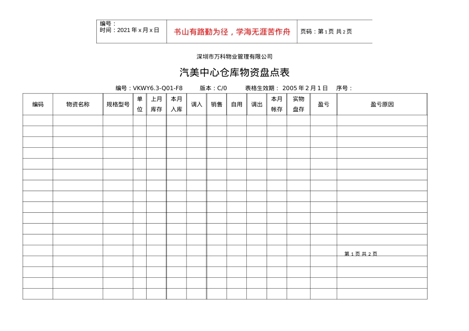 VKWY6.3-Q01-F8汽美中心仓库物资盘点表.docx_第1页
