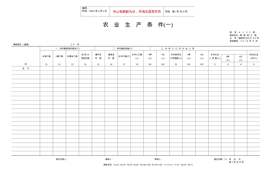 XXXX-XXXX农林牧渔业统计基层过录表.docx_第1页