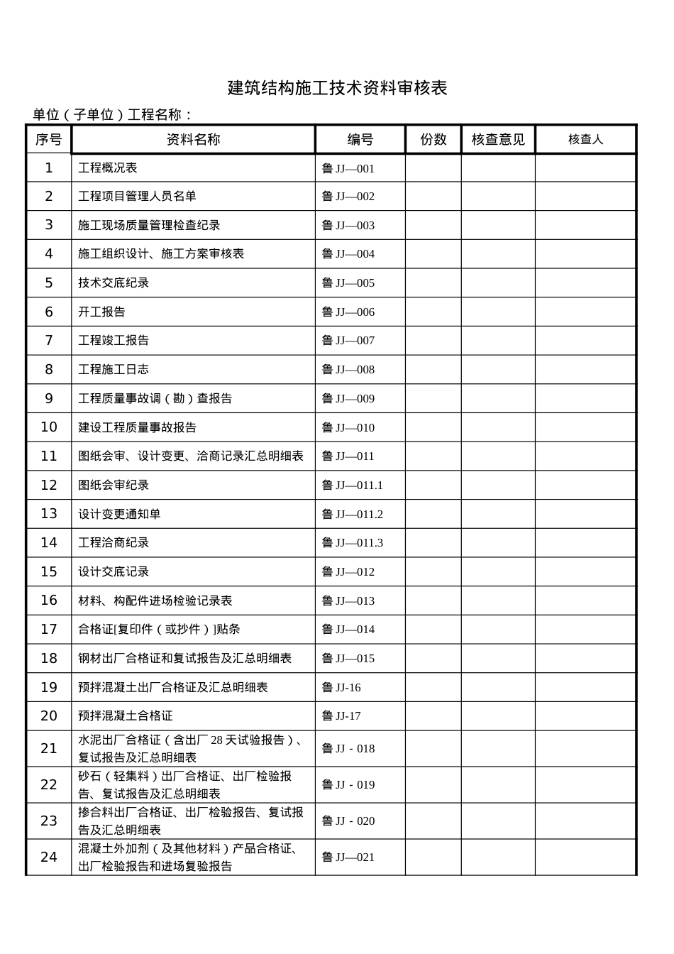 XXXX新版山东建筑资料表格.docx_第1页