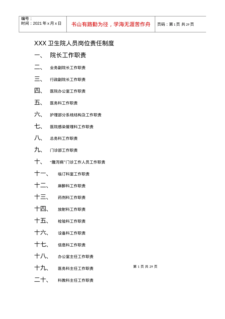xxx卫生院人员岗位责任制度.docx_第1页