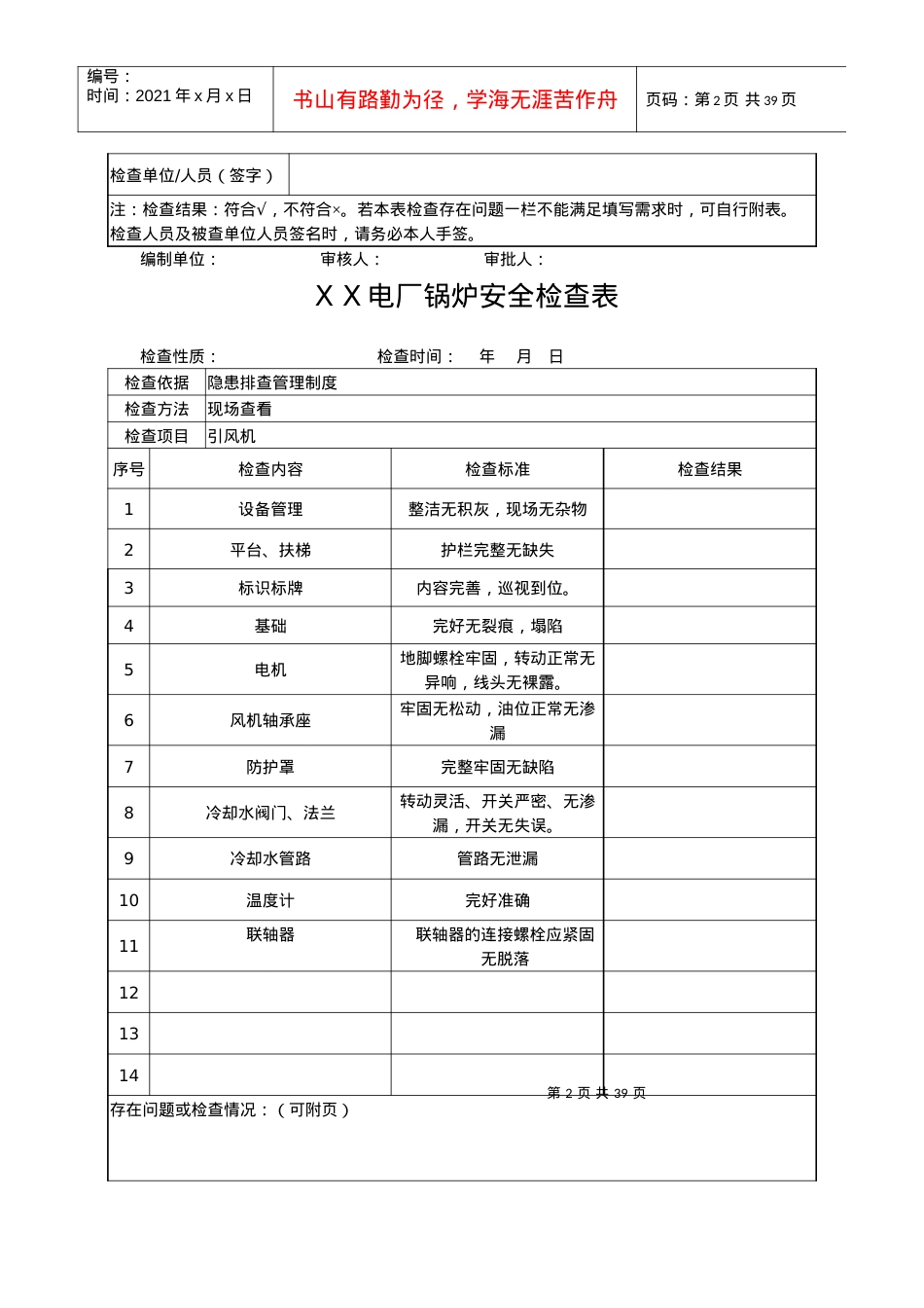 XX电厂锅炉安全检查表.docx_第2页
