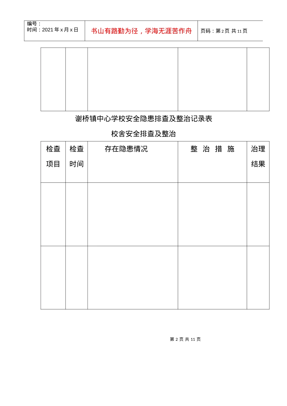 XX中心学校安全隐患排查及整治记录表1.docx_第2页