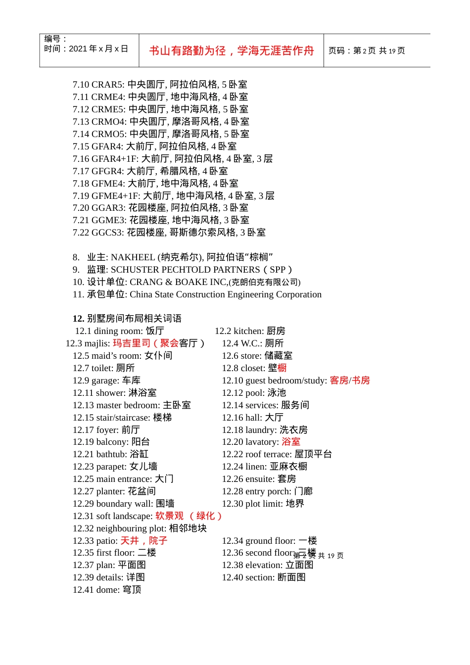 阿联酋棕榈岛花园别墅项目工程英语英汉对照词汇表表.docx_第2页