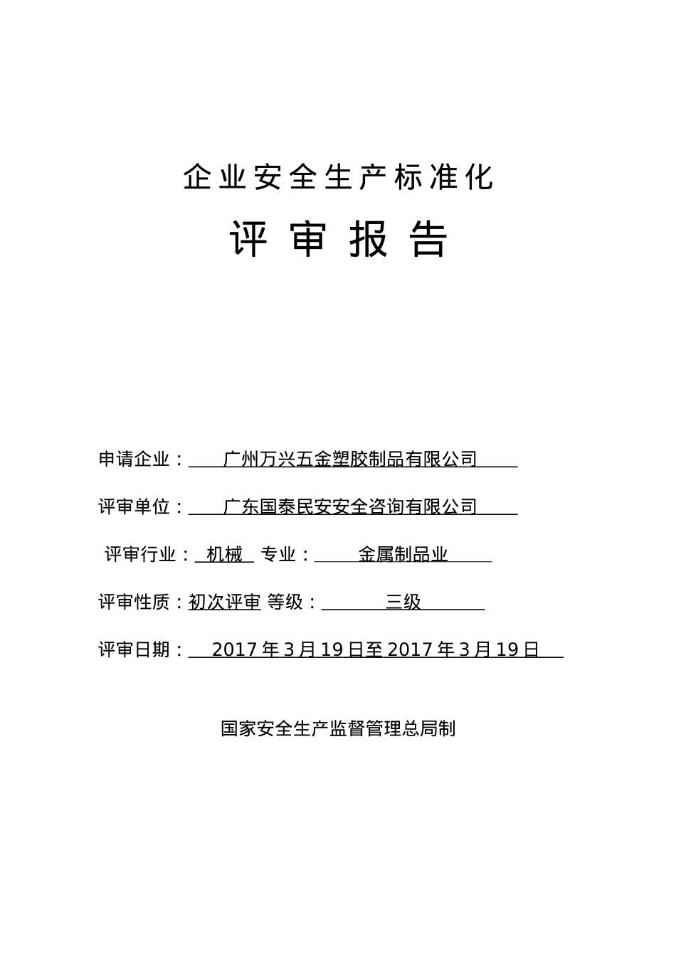 安全标准化评审报告(专家推荐版本).docx_第1页