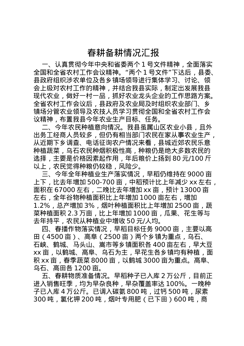 2022年春耕备耕情况汇报_1  .doc_第1页