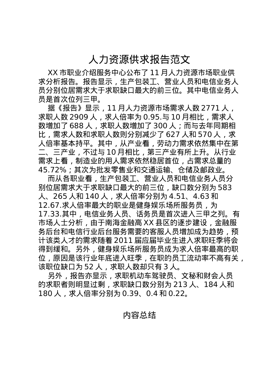 2022年人力资源供求报告范文 .doc_第1页