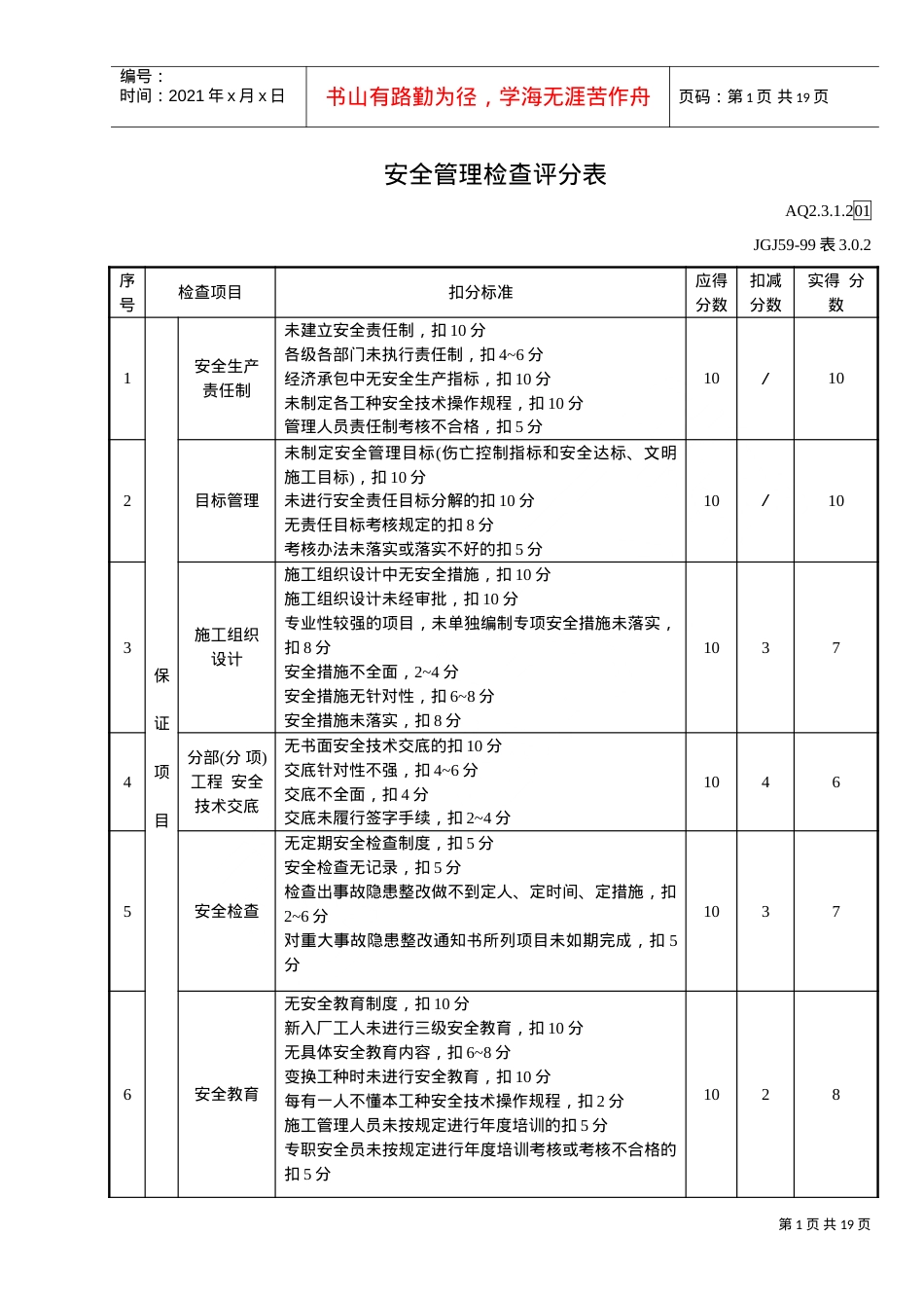 安全管理检查评分表(DOC16页).doc_第1页