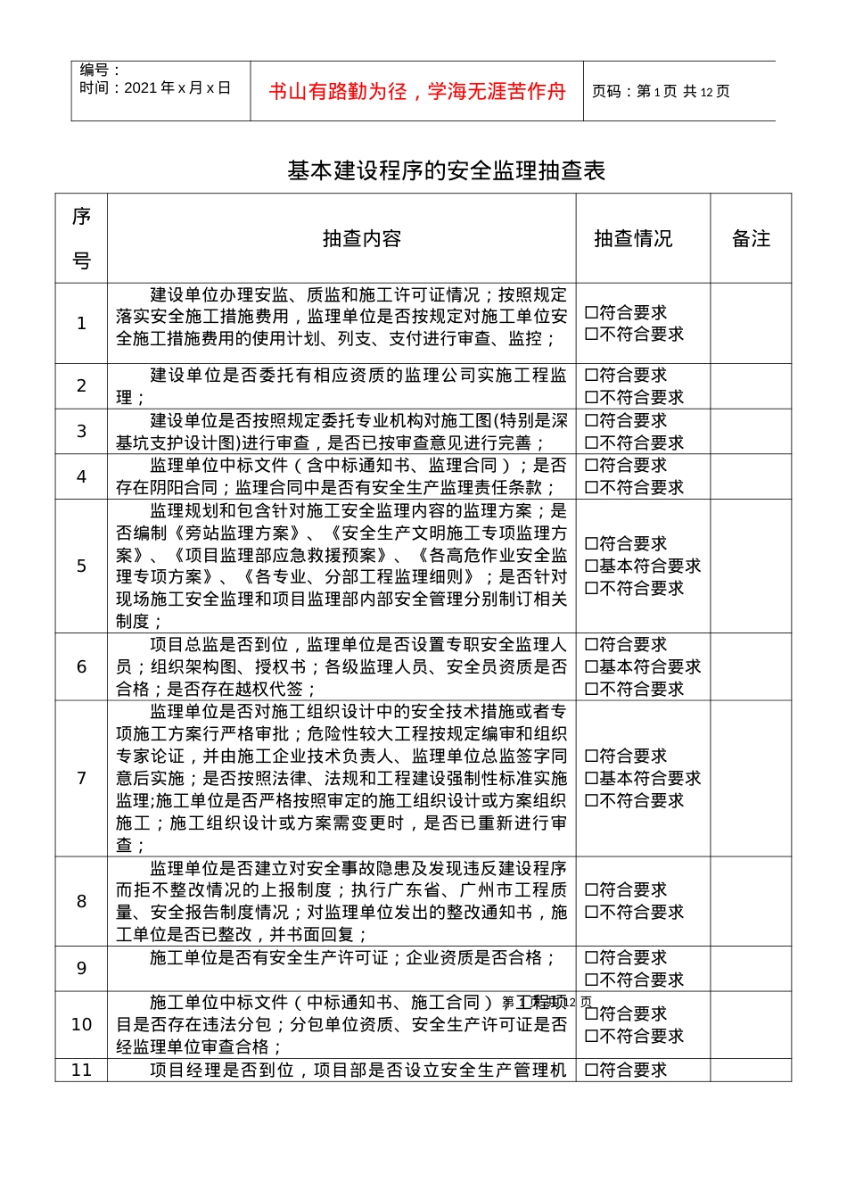 安全监理抽查表.docx_第1页
