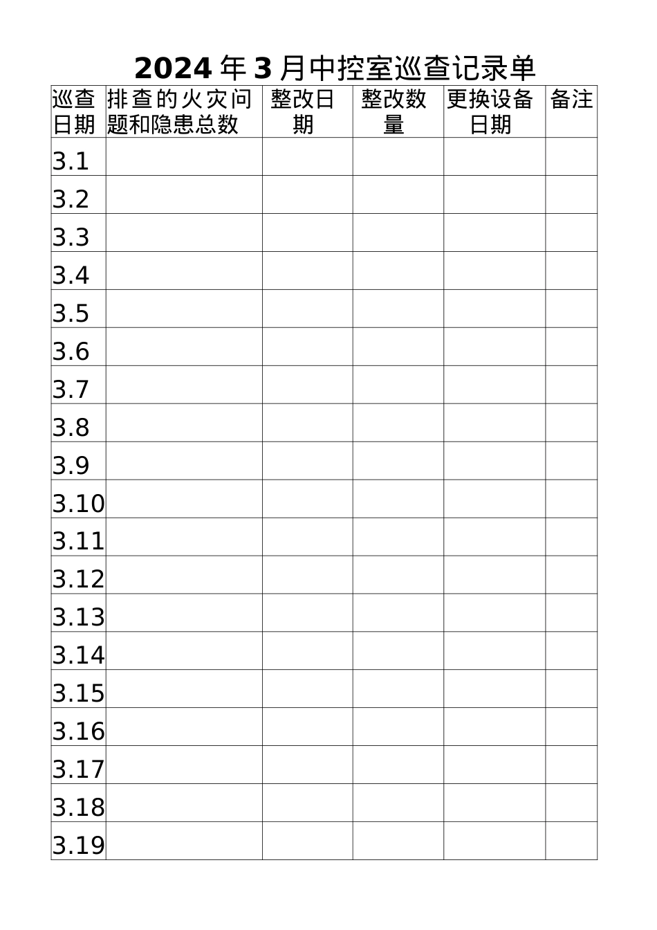 银河小学火灾隐患每日排查表 - 2024.3 - 副本.docx_第1页