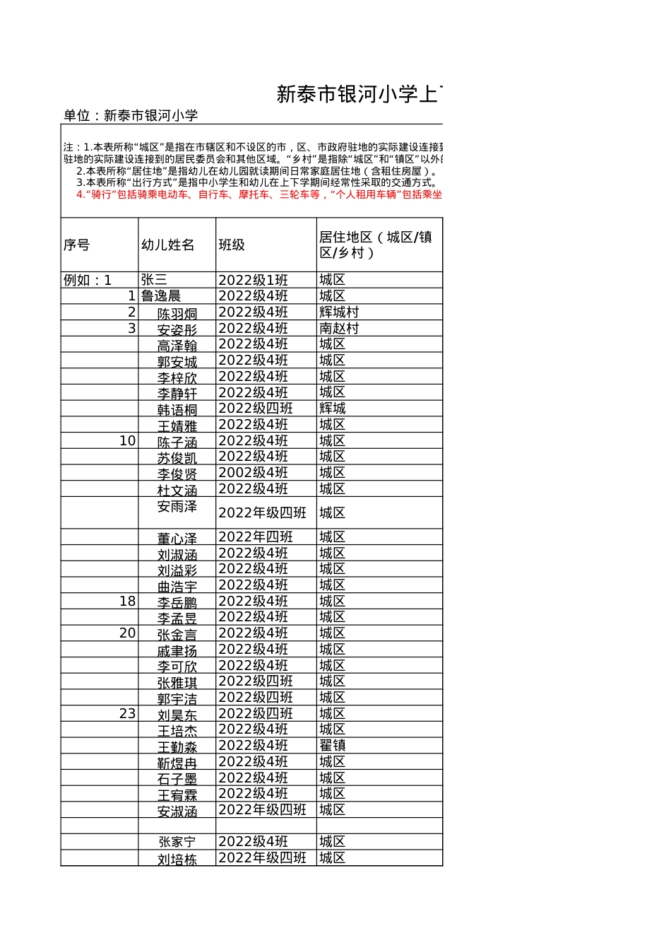 银河小学一四上下学交通情况调查表[副本](2)(1).xls_第1页